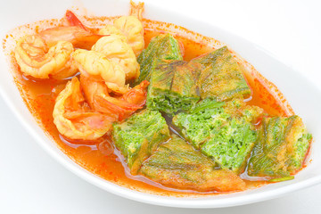 Shrimp and egg sour soup made of tamarind paste, Delicious thai traditional food

