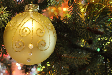 Beautiful Christmas picture with Christmas tree and ball