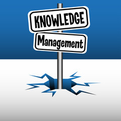 Abstract colorful background with two plates with the text knowledge management coming out from an ice crack