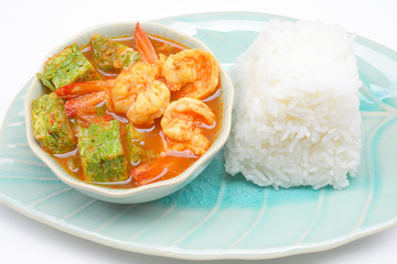 Shrimp and egg sour soup made of tamarind paste, Delicious thai traditional food
