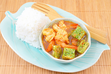 Shrimp and egg sour soup made of tamarind paste, Delicious thai traditional food