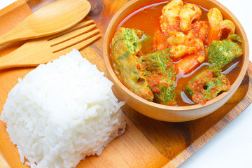 Shrimp and egg sour soup made of tamarind paste, Delicious thai traditional food