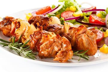 Kebabs - grilled meat and vegetables 