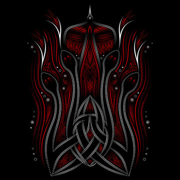 animal Celtic ornament, fire snakes and bird, vector, use opacity mask