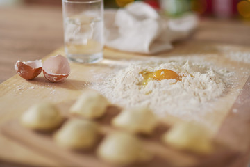 Fototapeta na wymiar Beginning of preparation of dumplings.