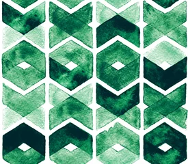 Fototapete Farbenfroh Aquarell Chevron grüne Farben auf weißem Hintergrund. Abstraktes nahtloses Muster für Stoff. Üppige Wiese