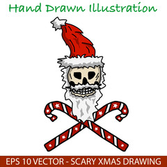 Skull and candy cane scary christmas drawing