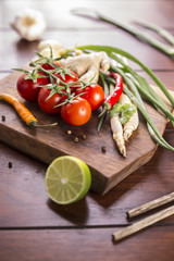 ingredients for Thai food, lemongrass, ginger, garlic, cocktail