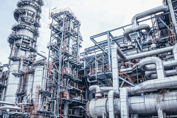 Industrial zone,The equipment of oil refining,Close-up of industrial pipelines of an oil-refinery...