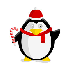 Christmas Penguin Vector Flat Design Illustration 