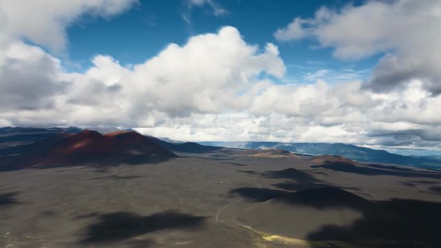 Time Lapse. Aerial view of the northern breakout Great Tolbachik Fissure Eruption. Caldera Volcano Flat Tolbachik, Kamchatka, Russia. August 2016.