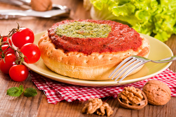 Calzone with walnuts and endive.