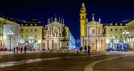 The night in St. Charles Square. Turin, Italy