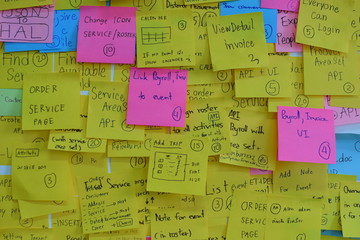 The note of business work stick on the wall