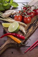 ingredients for Thai food, lemongrass, ginger, garlic, cocktail