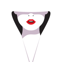 High fashion. Cartoon a glamorous woman with red lips on white background. Vector illustration fashionable woman in white