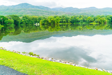 Beautiful green park with lake , Ang Kaew at Chiang Mai Universi