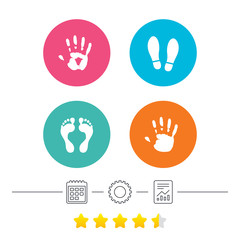 Hand and foot print icons. Imprint shoes symbol.