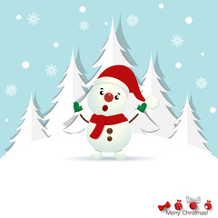 Christmas Greeting Card with Snowman. Vector illustration.