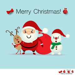 Christmas Greeting Card with Christmas Santa Claus ,Snowman and