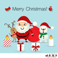 Christmas Greeting Card with Christmas Santa Claus ,Snowman and