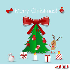 Christmas Greeting Card with Christmas tree and Christmas decora
