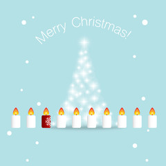 Christmas Greeting Card with Christmas tree and candle. Vector i