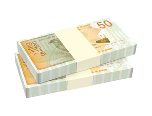 Netherlands Antillean guilder bills isolated on white background. 3D illustration.