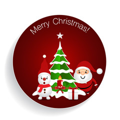 Christmas Greeting Card with Christmas tree, Snowman and Reindee