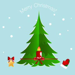 Christmas Greeting Card with Christmas tree. Vector illustration