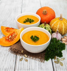 Pumpkin soup with fresh pumpkins