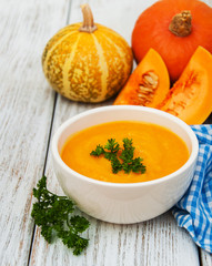 Pumpkin soup with fresh pumpkins