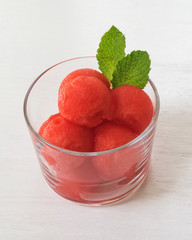 Watermelon balls with mint