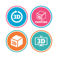 3d technology icons. Printer, rotation arrow.