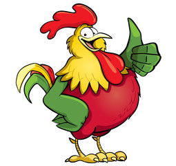 Rooster giving thumb up. Cartoon vector illustration