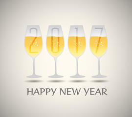 Happy new year 2017 with champagne glasses