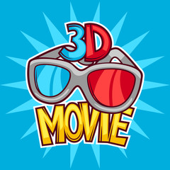 Cinema and 3d movie advertising background in cartoon style