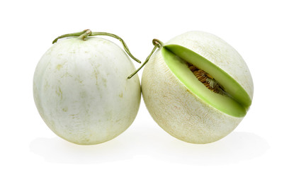 Ripe cantaloupe melon on white background
