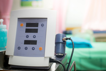 Blurred Physical therapy rehabilitation exercise equipment in ho