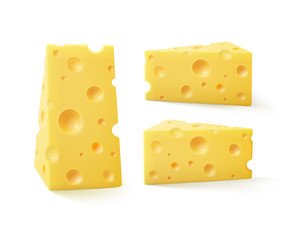 Set of Triangular Pieces Swiss Cheese Isolated on White Background