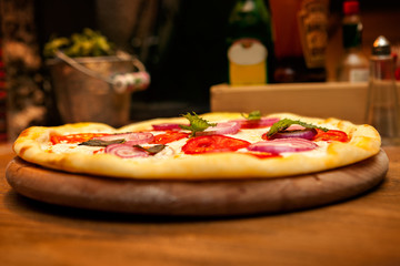 Pizza served in pizzeria