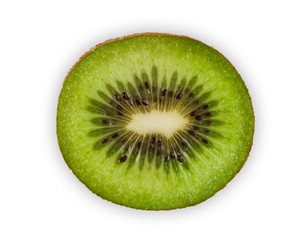 One fresh kiwi half isolated on white background