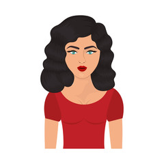 half body woman with black wavy hair vector illustration