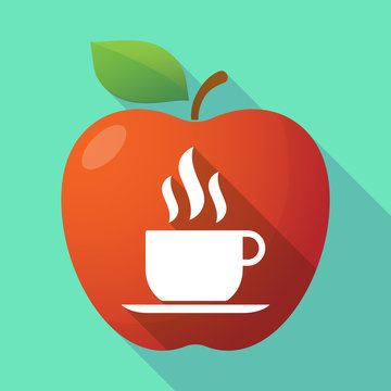 Long shadow apple fruit icon with a cup of coffee