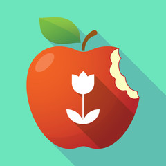 Long shadow apple fruit icon with a tulip