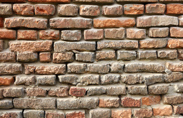 Red old brick wall structure background.