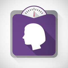 Long shadow weight scale with a female head