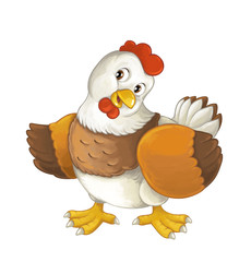 Cartoon happy farm animal - cheerful hen is standing smiling and looking - artistic style - isolated - illustration for children