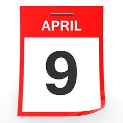 April 9. Calendar on white background.
