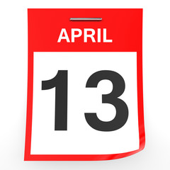 April 13. Calendar on white background.
